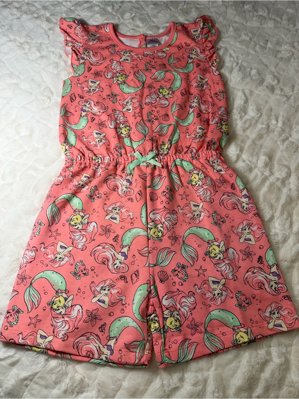Disney Coral Mermaid Print Girls Romper with Mint Accents NWOT - Picture 2 of 8